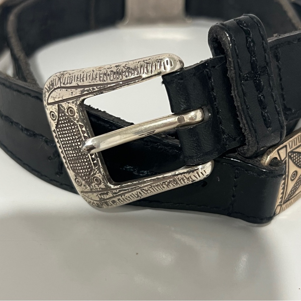 FOSSIL 1997 | Black Leather Women's Belt with Silver Buckle APPROX 37" - Picture 2 of 9